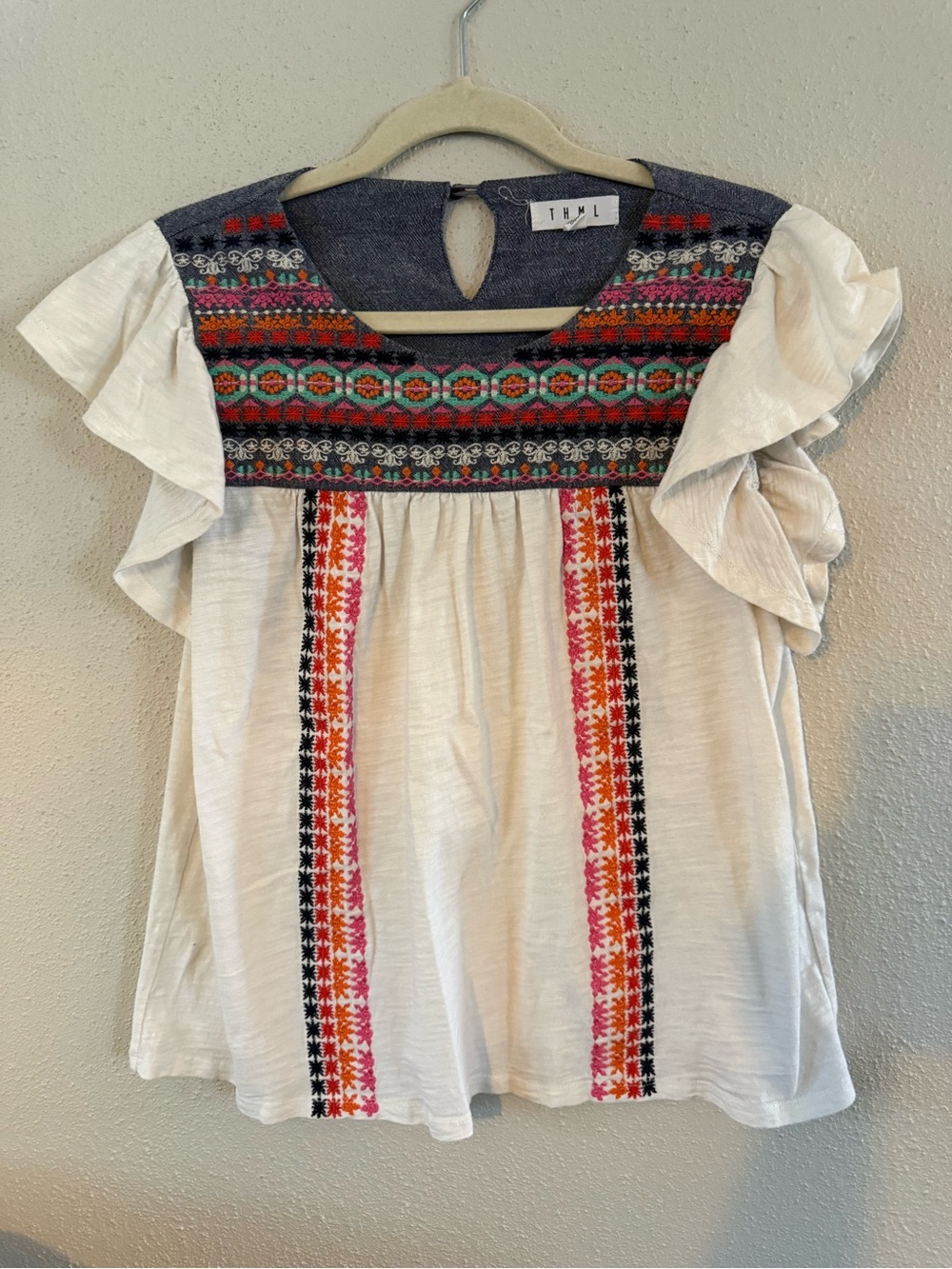 THML White Tunic with Multicolor Embroidered Yoke